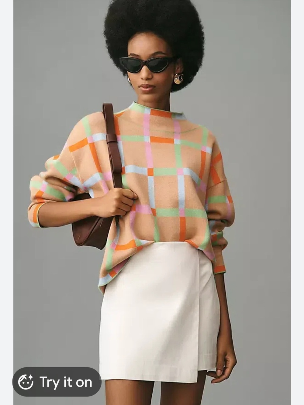 Anthropologie MAEVE The Carys Mock neck Sweater Multicolor Plaid Turtleneck Sz M - Picture 2 of 13